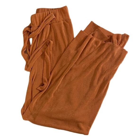 I Believe Pants - I Believe Barrel Leg Pants High Rise Boho Trendy Career Belt Orange Size Medium